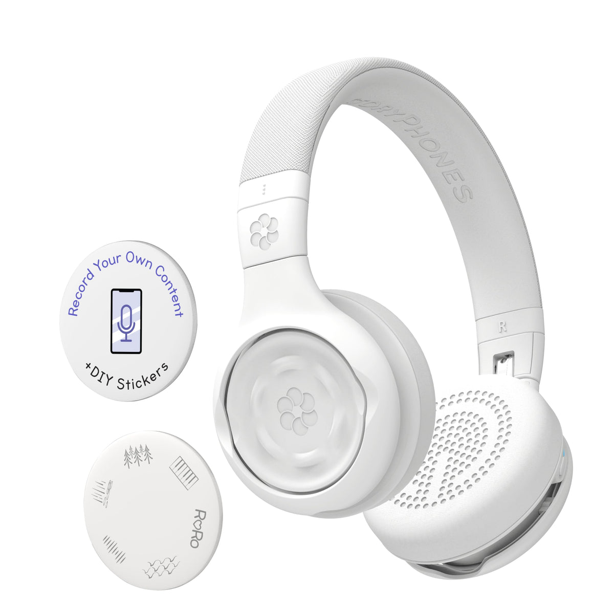 StoryPhones, Storytelling Foldable Bluetooth Kids Headphones-Intro Bundle with ZenDisk and PlayShield, Perfect for Travel, Learning, Screen-Free Entertainment, Stories and Music by Onanoff (White)
