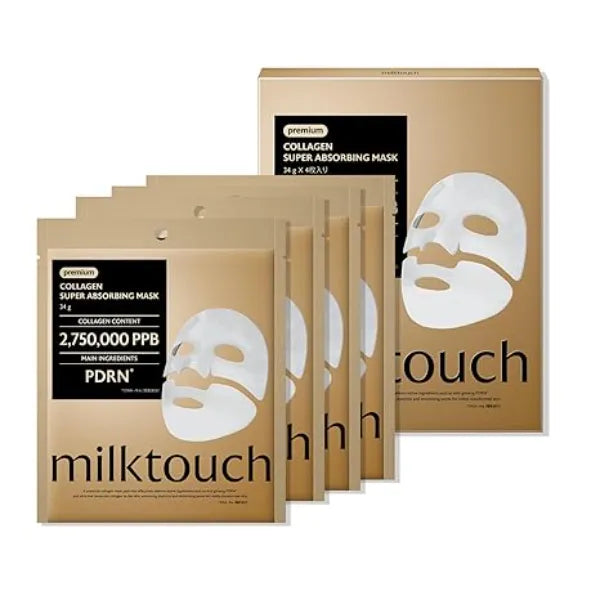 MILKTOUCH Real Collagen Overnight Mask with PDRN 4 pcs, Korean Hydrogel sheet mask with PDRN, Real Collagen 2,160,000PPB for Elasticity, Hydrating, Firming, Anti Aging, Glass Skin
