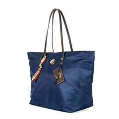 Orobianco Barrady Tote Bag - Blue Nylon/Brown Leather