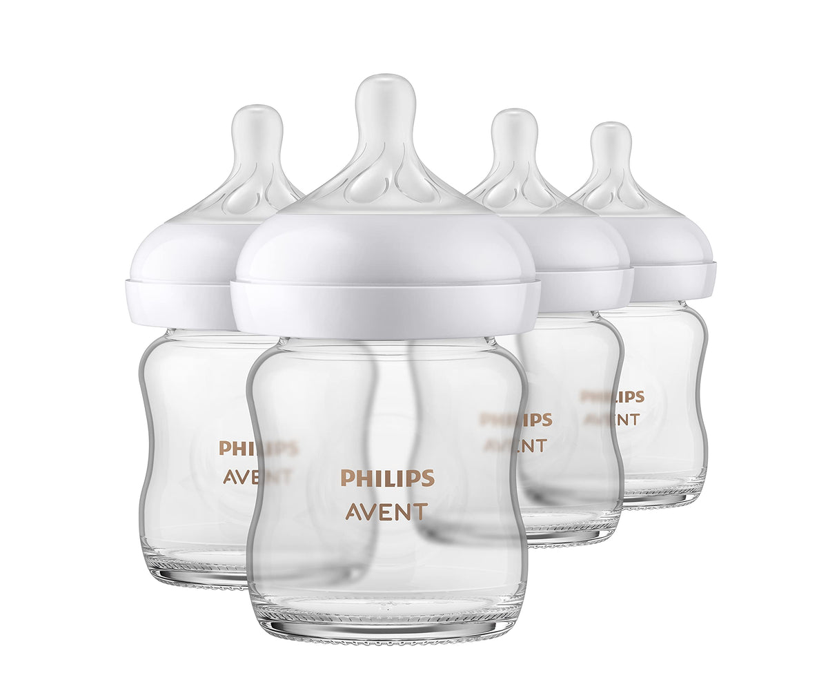 Philips AVENT Glass Natural Baby Bottle with Natural Response , Clear, 4oz, 4pk, SCY910/04