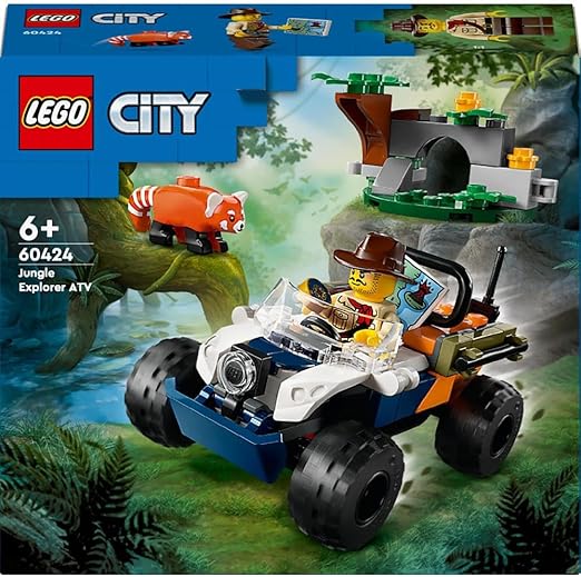 LEGO City Jungle Explorer ATV Red Panda Mission Vehicle Building Toy for 6 Plus Year Old Kids, Boys and Girls, Off-Road Adventure Jeep with Minifigure and Animal Figure, Gift Idea 60424