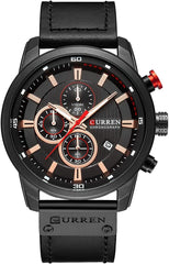 Herren-Armbanduhr mit Lederarmband, klassisch, lssig, Edelstahl, wasserdicht, Chronograph, Datum, analog, Quarzuhr
