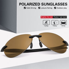 Polarized Sunglasses for Men Women Rimless Frame Driving Glasses UV400 Protection Mirror Lens Shades Sport Eyewear Eyeglasses