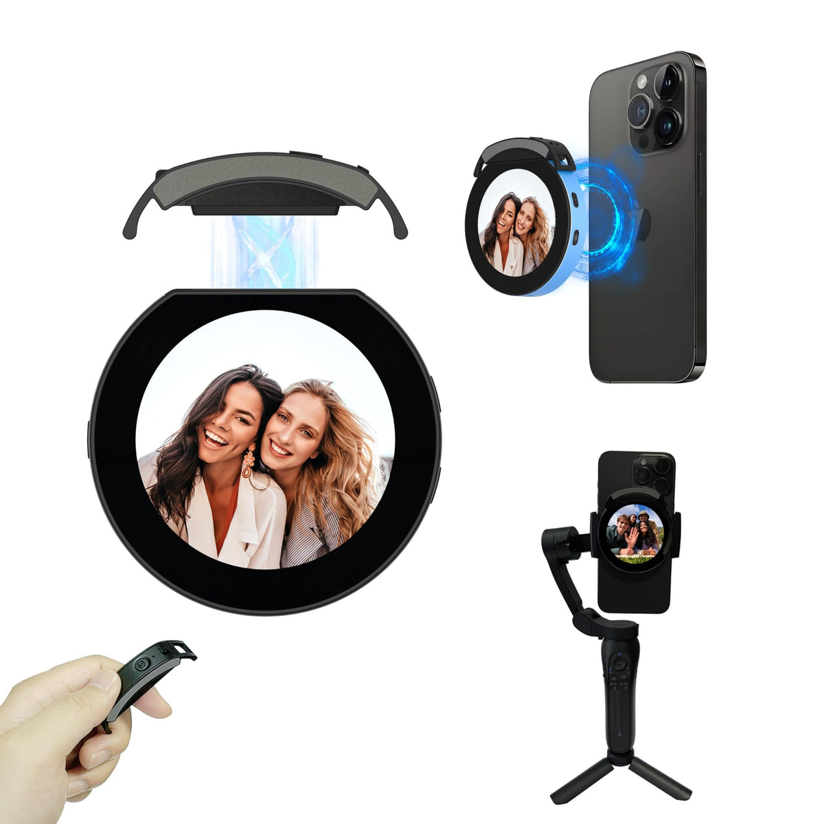 TERRIFI Vlog Selfie Monitor Screen,Magnetic Phone Vlog Selfie Monitor Screen Bluetooth Remote, Sync Phone Rear Camera for Selfie Vlog Live Stream TikTok, Compatible with iPhone & Android, Aluminum