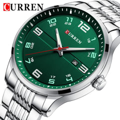 CURREN Fashion Design Stainless Steel Quartz Watches Casual Simple Wrist Watch Men Luminous Wrist Watch 8411 - SILVER GREEN