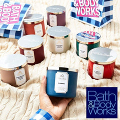 Bath & Body Works and Peach Bellini 3 Wick Scented Candle 411g - with Essential Oils