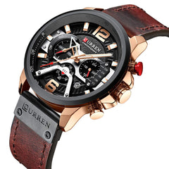 CURREN Men's 3 Dials Chronograph Quartz Watches with Leather Bracelet - Brown