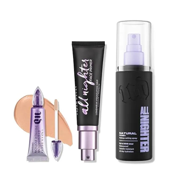 URBAN DECAY All Nighter Face Primer, Natural Finish Setting Spray & Eyeshadow Primer Bundle All Nighter Waterproof Setting Spray (1 Fl Oz), Makeup Primer (0.28 fl oz), & Primer Potion (Full Size)