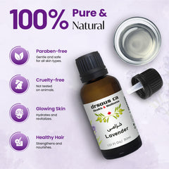 Drsous Ca Lavender Essential Oil 30ml | 100% Pure Cold Pressed Therapeutic Grade Lavender Oil for Hair Growth, Glowing Skin, Body Massage and Calming Sleep Aid | Made in Palestine