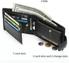 Harroo RFID Protected Men Genuine Leather Wallet Stylish Purse Card Pack Three Fold Wallet Money Clipï¼ˆBlackï¼‰Wallet for Men with Black Gift Box