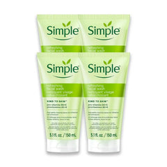 Simple Kind To Skin Refreshing Face Wash - Facial Cleanser with Vitamin B5 and E - Strengthens and Smooths Skin - Vegan, No Harsh Chemicals - 5.1 Fl oz