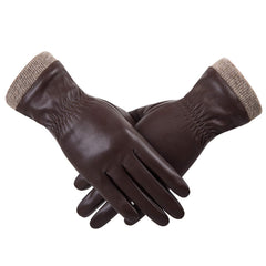 REDESS Winter Leather Gloves for Women, Wool Fleece Lined Warm Gloves, Touchscreen Texting Thick Thermal Snow Driving Gloves - Brown