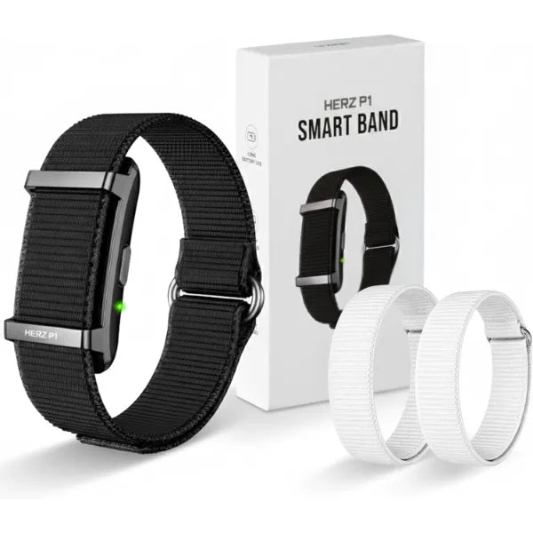 WuzuTech Herz P1 Smart Band + White Strap – Fitness & Sleep Tracking Wristband with Extra Adjustable Nylon Bands in Frosted White, Long Battery Life, Activity & Rest Monitoring, Splash Resistant, App Connected
