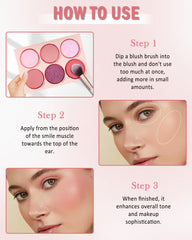 KASTWAVE Floral Flush 6-Color Blush Palette Long Lasting High Pigment Matte Pressed Powder Blush for Cheeks, Pink Purple Silky Mineral Blendable Blusher Contour Powder with Blush Brush