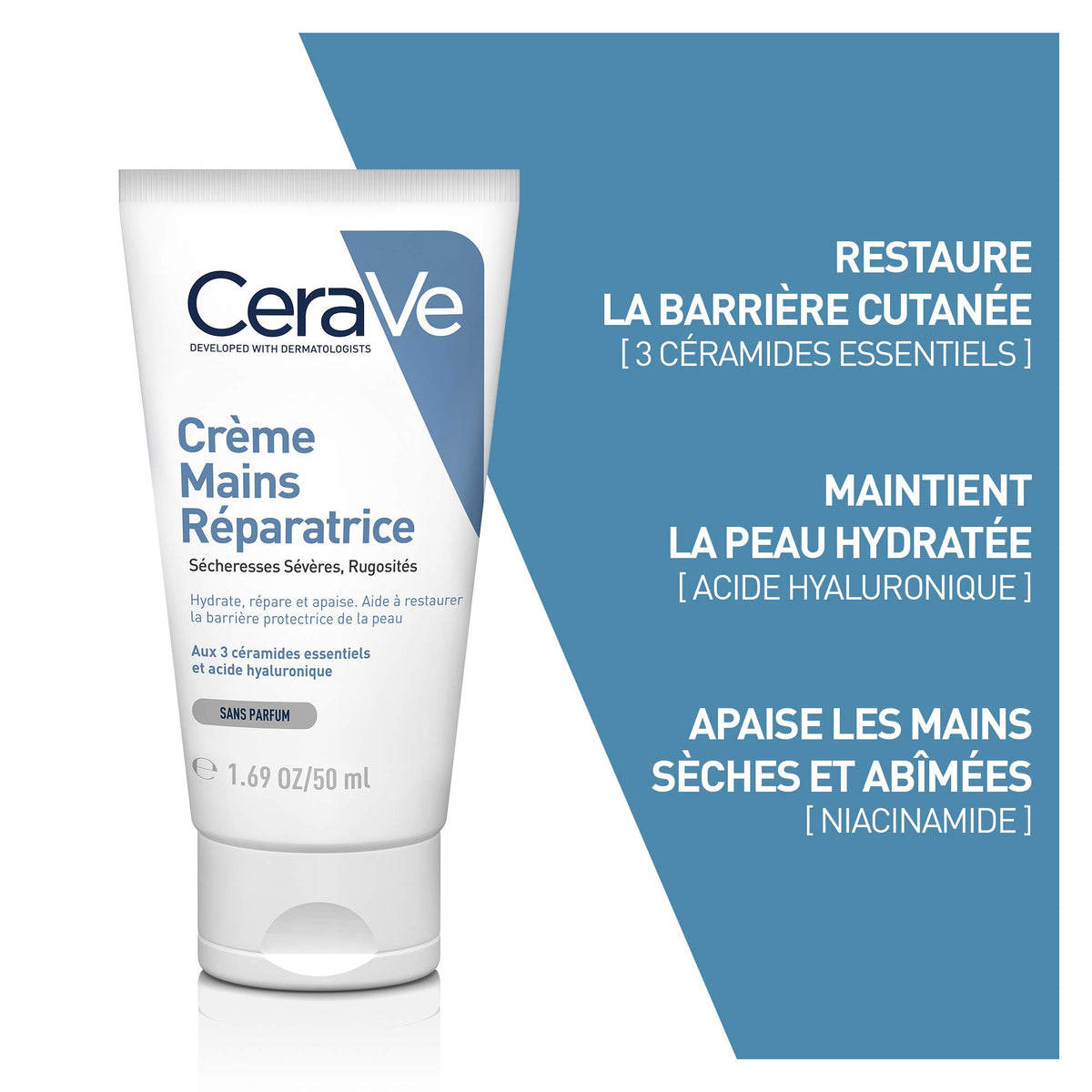 CeraVe Regenerating hand cream for extremely dry, rough hands, with hyaluronic and 3 essential ceramides, 2 x 50 ml