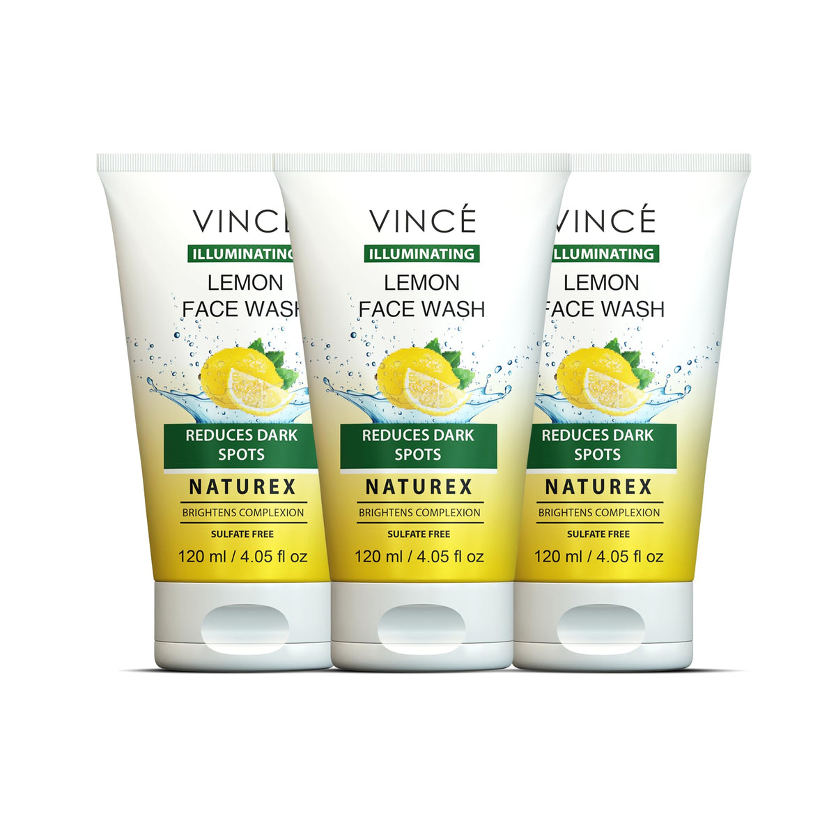 Vince Lemon Face Wash - Pack of 3 - Deeply cleanses and removes dirt and impurities - Brightens skin, reduces dark spots, controls excess oil, and reveals fresh and radiant skin - 120 ml each