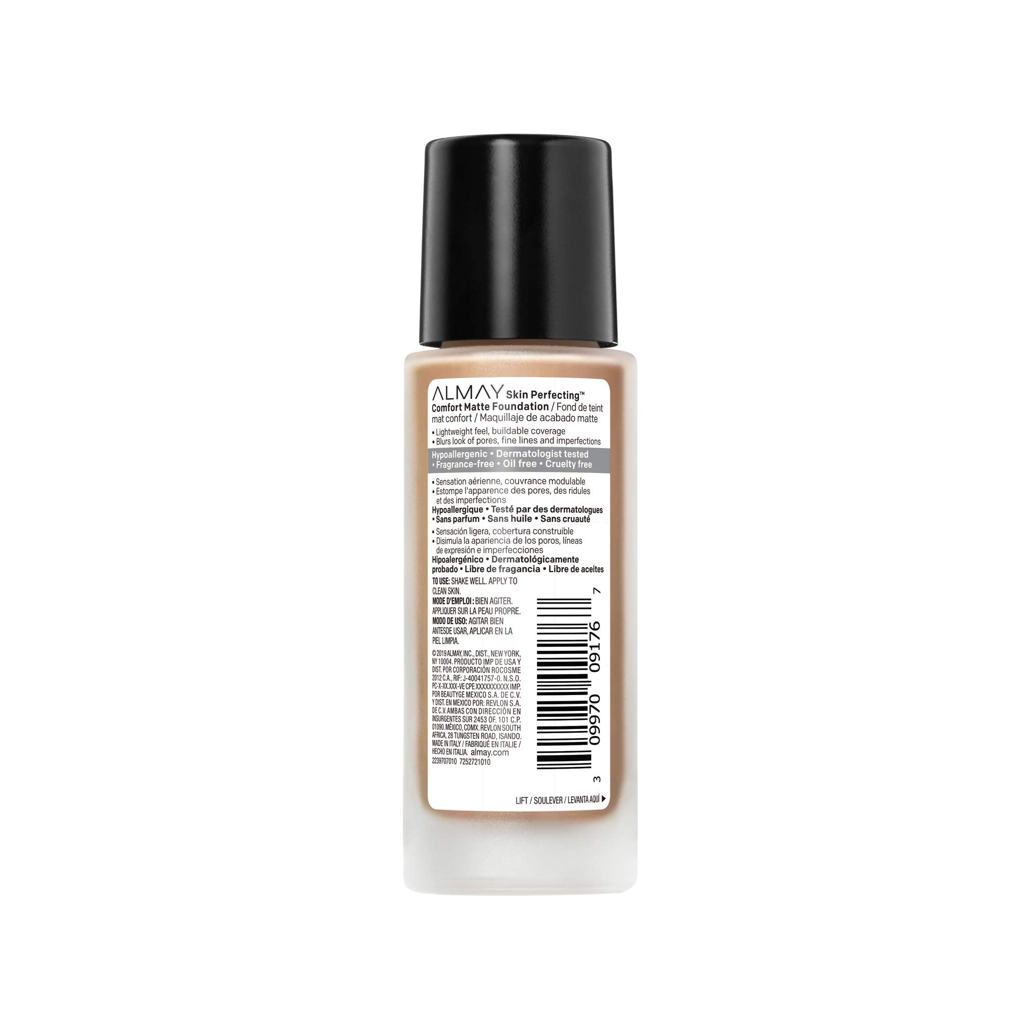 Almay Skin Perfecting Comfort Matte Foundation, Hypoallergenic, Cruelty Free, Fragrance Free, Dermatologist Tested Liquid Makeup, Neutral Toasted Almond, 1 Fluid Ounce