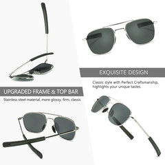 SUNGAIT Men's Military Style Polarized Pilot Aviator Sunglasses Bayonet Temples