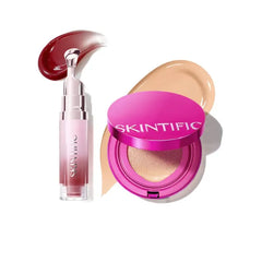 SKINTIFIC Pink Glow Cushion Foundation #02 Ivory & Peptide Brightening Lip Serum #11U Dusty Rose Set