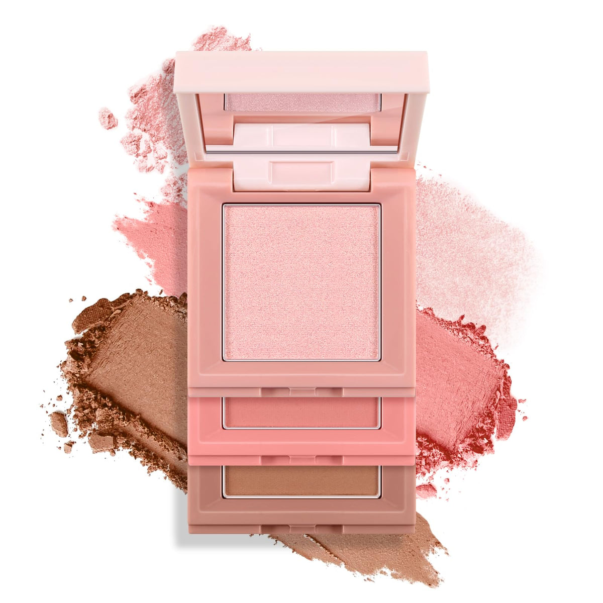 Apooliy Blush Highlighter Contour 3 in 1 Makeup Palette,Matte Shimmer Illuminator Compact Powder,Highly Pigmented Bronzer