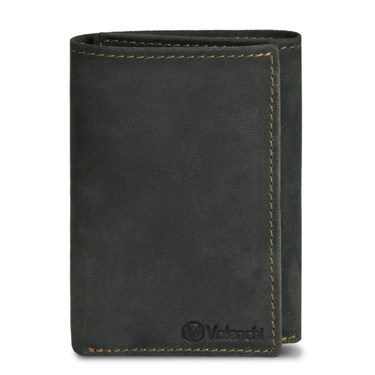 VALENCHI Men's Genuine Leather Rfid Blocking Slim Trifold Wallet With 7 Cards+1 Id Window+2 Note Compartments - Black Oily Hunter