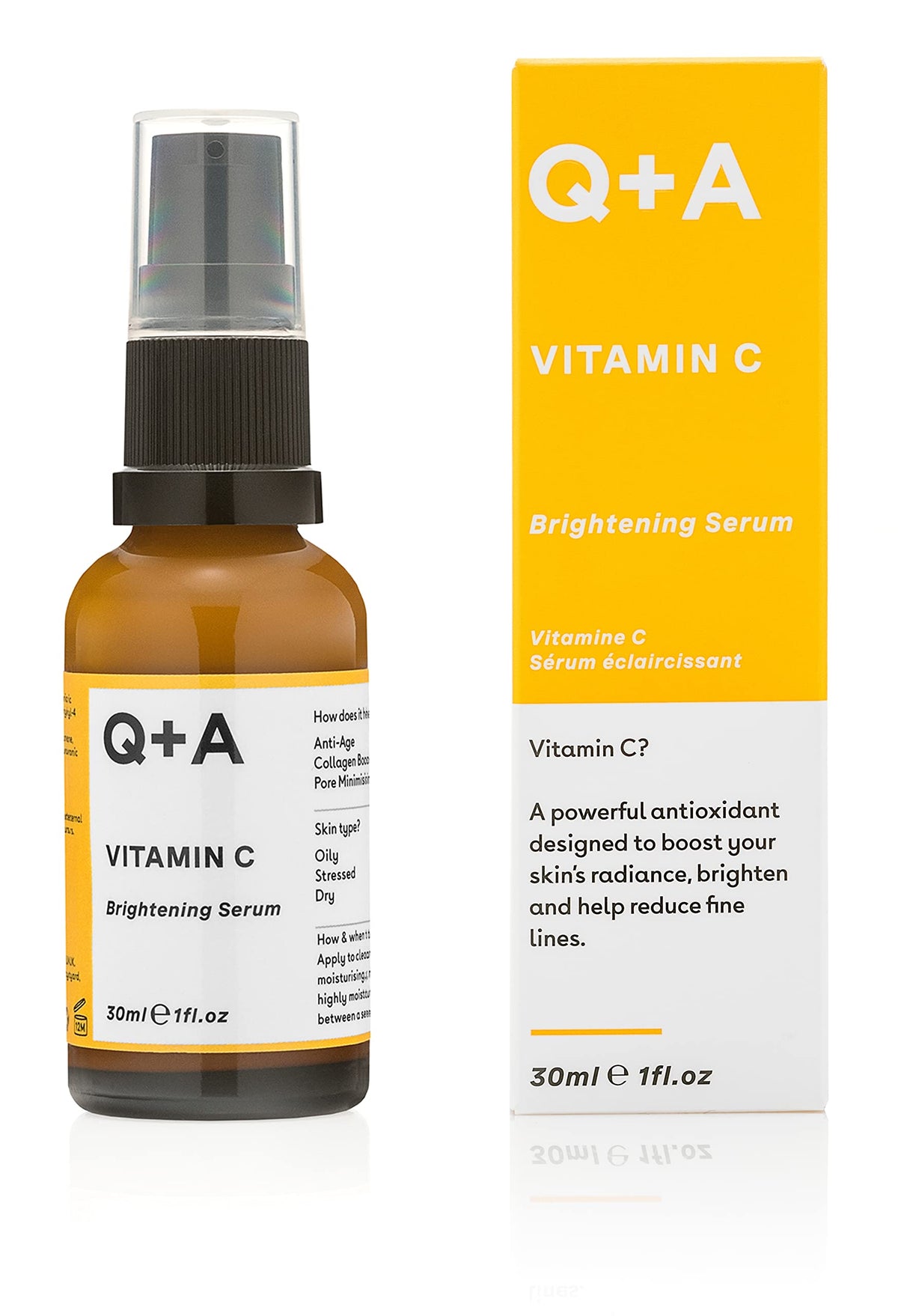 Q+A Vitamin C Brightening Serum | 30 ml | Antioxidant-Rich Hydrating Face Serum | Brightens Skin & Reduces Fine Lines | Encapsulated Vitamin C & Hyaluronic Acid | For All Skin Types