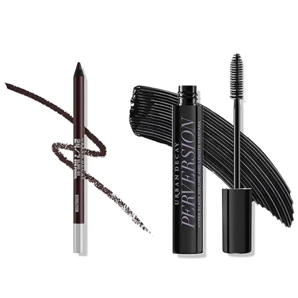 URBAN DECAY Perversion Volumizing Black Mascara and Brown Eyeliner Pencil Makeup Set Lengthening and Lash Thickening Mascara + 24/7 Glide On Eyeliner Pencil (Matte Brown) Bundle Kit