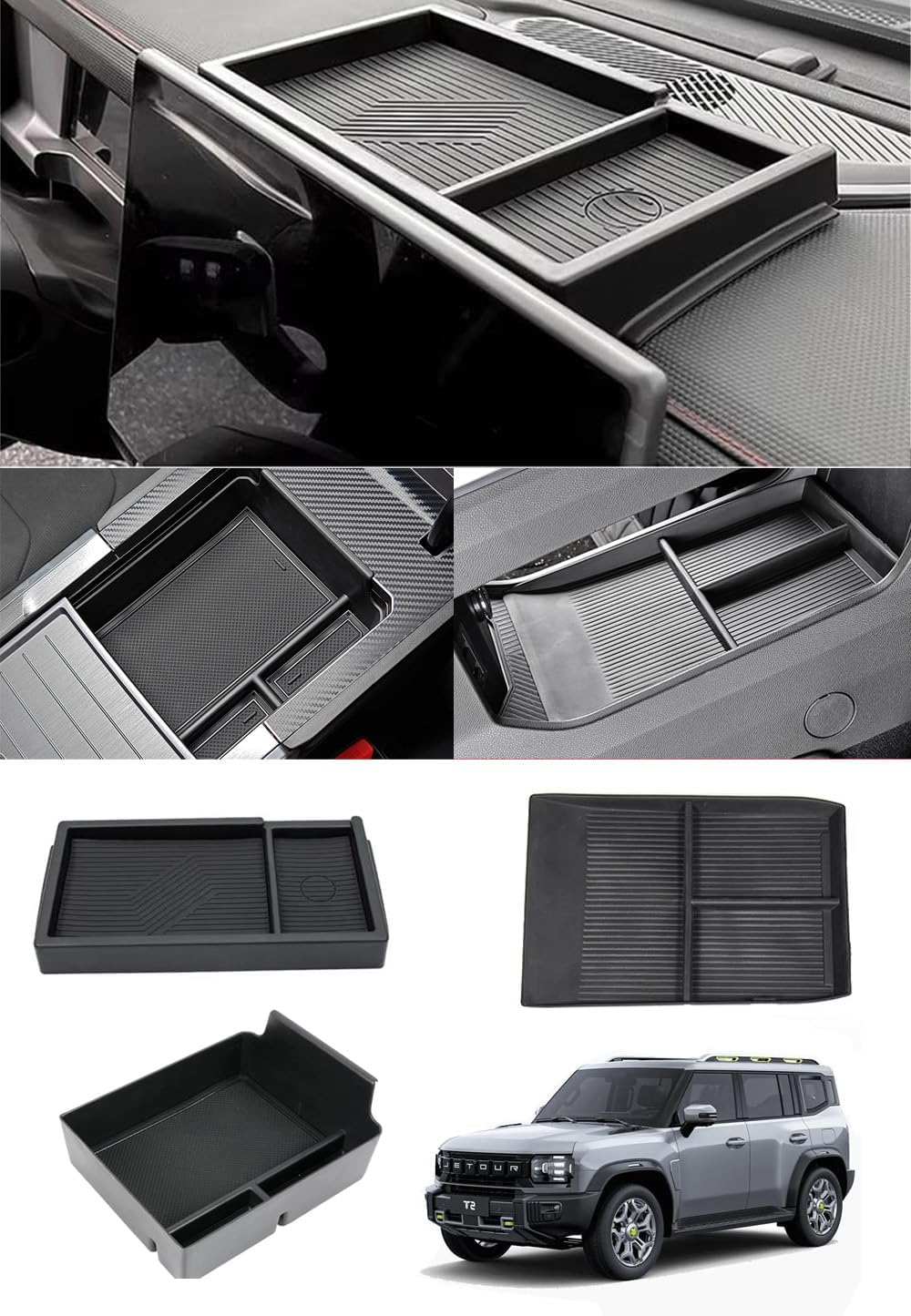 GOGOBAO 3Pcs Storage Accessories for Jetour Traveler T2, Including Dashboard Storage Box, Armrest Box Organizer and Under Central Console Storage Tray
