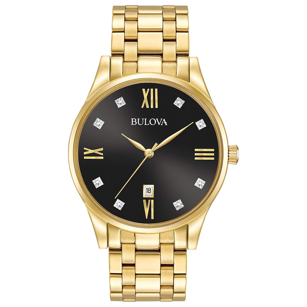 Bulova Mens Diamonds - 98D130 - Gold Tone/ Black Dial
