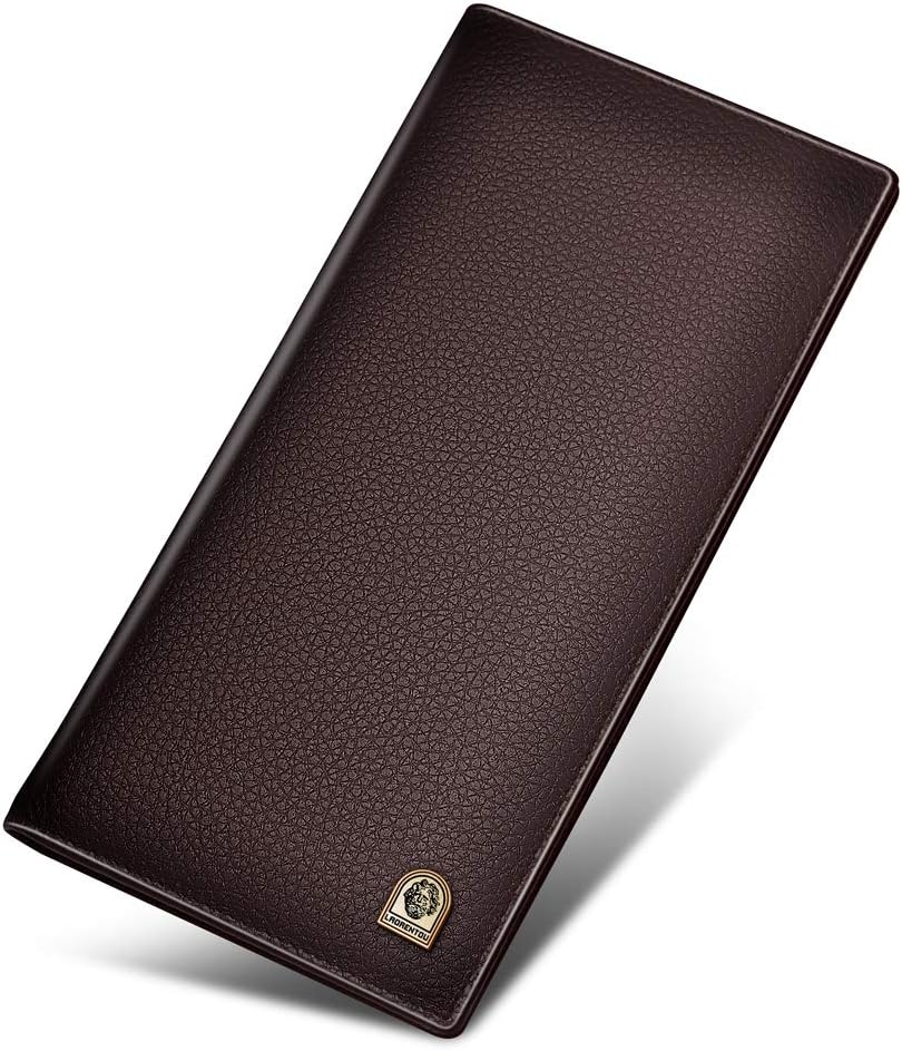 LAORENTOU Bifold Long Leather Wallets for Men Genuine Cow Leather Gift Box Packing Card Holder Men's Slim Wallet, 02 Brown, ONE SIZE, Casual