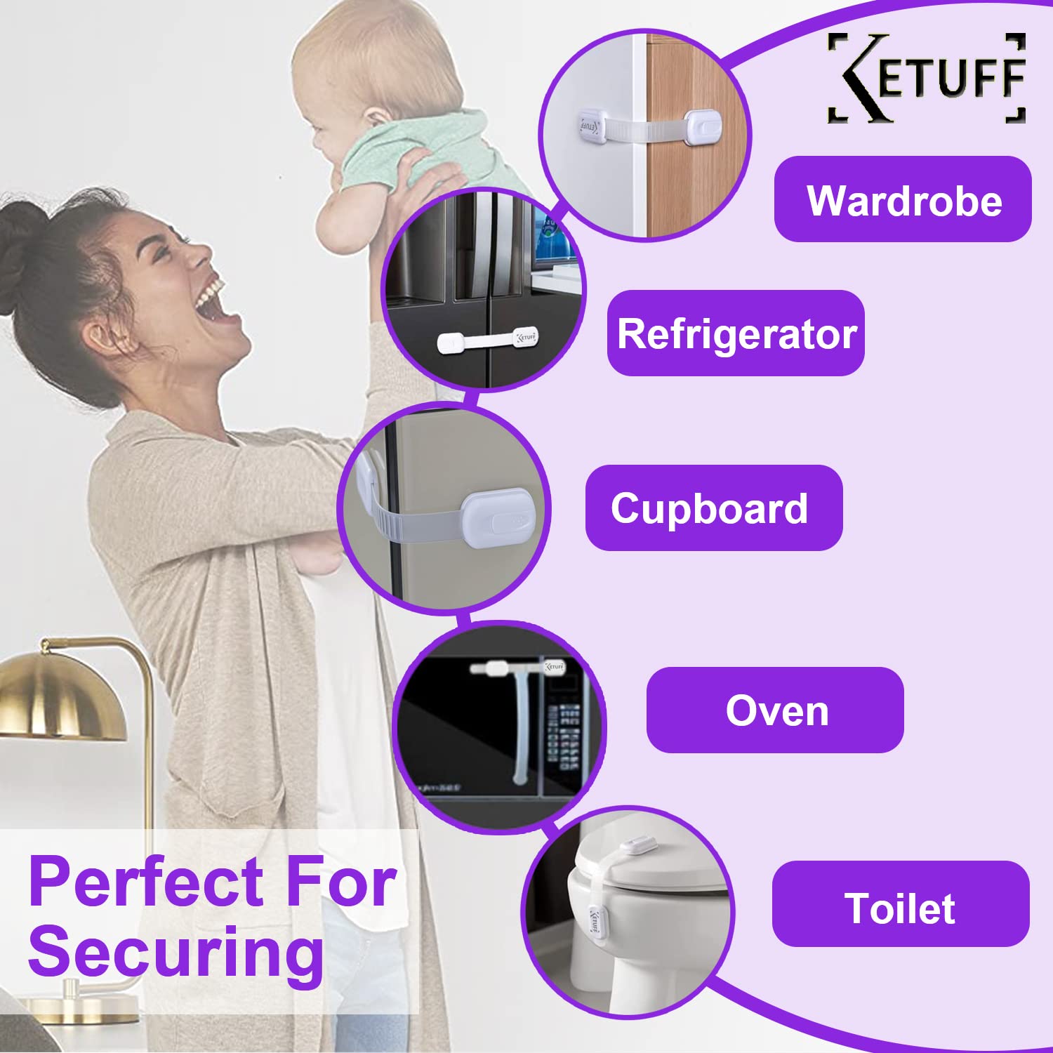 Child Safety locks (6-Pack), Baby Safety Lock, Baby Proofing set, Strong & Adjustable Size/Flexible, Child Proofing Kit, Cabinet locks, Drawers, Toilet Seat, Fridge, Oven, With 6 Extra 3M adhesives