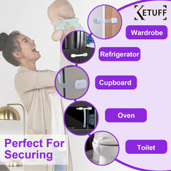 Child Safety locks (6-Pack), Baby Safety Lock, Baby Proofing set, Strong & Adjustable Size/Flexible, Child Proofing Kit, Cabinet locks, Drawers, Toilet Seat, Fridge, Oven, With 6 Extra 3M adhesives