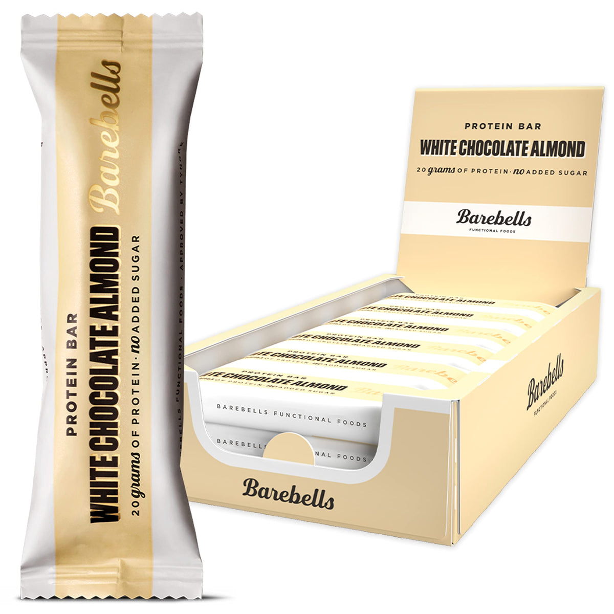 Barebells White Chocolate Almond High Protein and Low Carb Bar, Low Sugar Snack Protein Bar with 20g protein - 55g, Pack of 12
