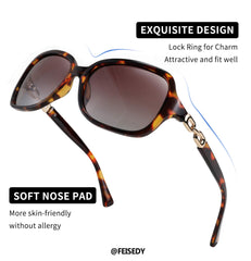 FEISEDY Women Polarized Sunglasses 100% UV400 Vintage Square Sun Glasses Outdoor Driving Fashion Shades for Women B2526