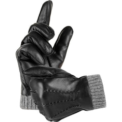 THE WHITE SHOP Winter Warm Genuine Leather Gloves, Cashmere Lined Driving Motorcycle Gloves for Men