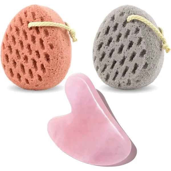 BAIMEI Bath Sponge & Rose Quartz Gua Sha Hydration & Relaxation Set