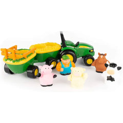 TOMY John Deere Animal Sounds Hayride Musical Tractor Toy - Musical Hayride Toddler Toys - Includes Farmer Figure, Tractor, and 4 Farm Animals - Toddler Music Toys