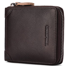 CHANPINCL Mens Genuine Leather Zipper Wallet RFID Secure Large Capacity Double Fold Multi-card Leather Wallets for Men and coin purse (Coffee)
