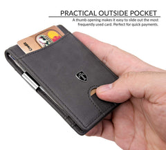 TRAVANDO Money Clip Wallet Atlanta Mens Front Pocket Slim RFID Blocking - Credit Card Holder - Mini Bifold - Grey