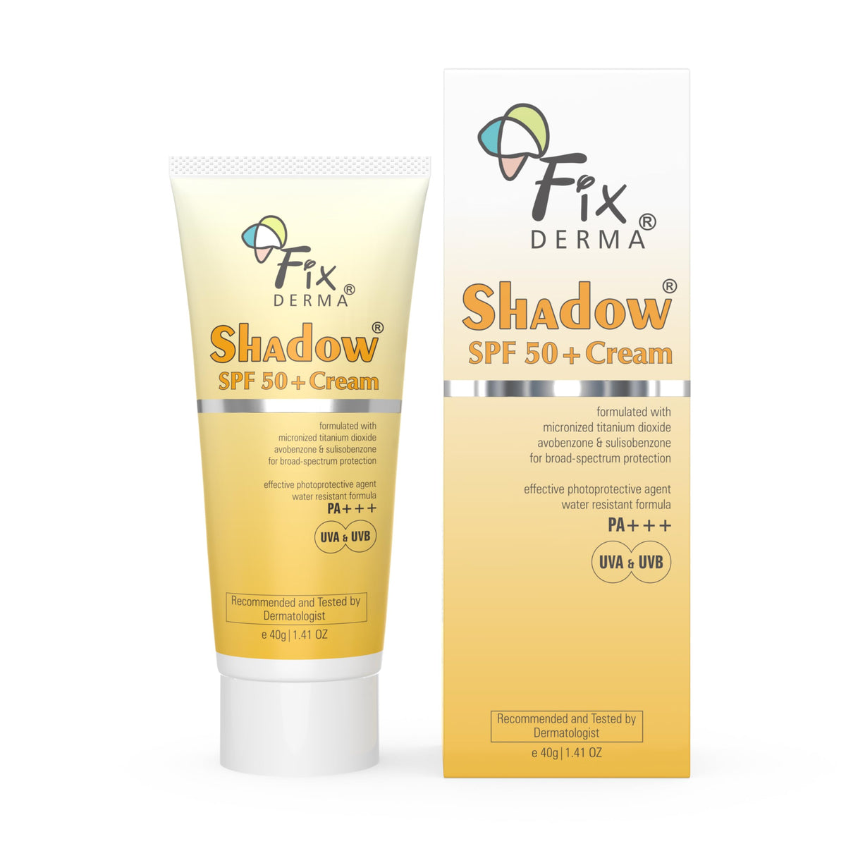 Fixderma Shadow Sunscreen SPF 50+ Cream | Sunscreen for Dry Skin | Sunscreen for UVA & UVB Protection | Non Greasy & Water Resistant - 40 gm