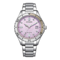 Citizen Women's Eco-Drive Crystal Weekender Sport Casual, Silver-Tone Stainless Steel Bracelet, Purple Dial (Model: FE6170-88X)