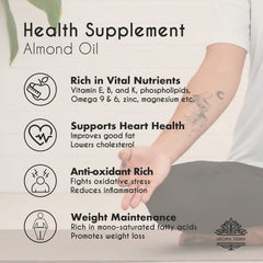 Aroma Tierra Sweet Almond Oil - 100% Pure Organic Cold Pressed Unrefined - For Face Skin Hair Body Nails - 30ml