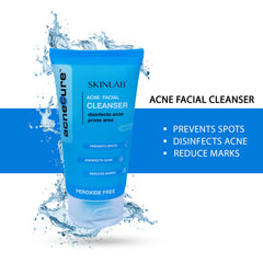 SKINLAB COMBO PACK Acne Facial Cleanser + Acne Treatment Gel Advanced Formula Peroxide Free, Remove Spots, Prevent Scars, Reduced Blemish, 100ml & 30ml