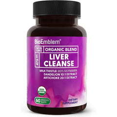 BioEmblem USDA Organic Liver Cleanse, 80% Silymarin Milk Thistle, 60 Caps 3 In 1 Herbal Formula With Dandelion & Artichoke Extracts Liver Health, Liver Function, Digestion, Immune Vegan, Non GMO