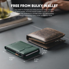 VULKIT Minimalist Wallet with Money Band RFID Wallet for Mens Pop Up Wallet Leather Wallet with ID Window & Elastic Band Closure - Green