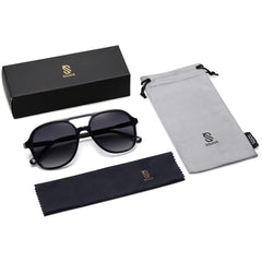 SOJOS Retro Vintage Polarized Sunglasses Double Bridge Brow Bar Square Aviators SJ2174
