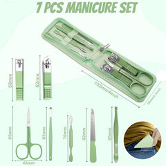 7Pcs Manicure Set Nail Clippers Kit, Stainless Steel Nail Cutter Trimmer Manicure Beauty Tools, Travel Nail Pedicure Kit Grooming Kits with Travel Pack, Nail Care Manicure Kit for Women Men (Green)