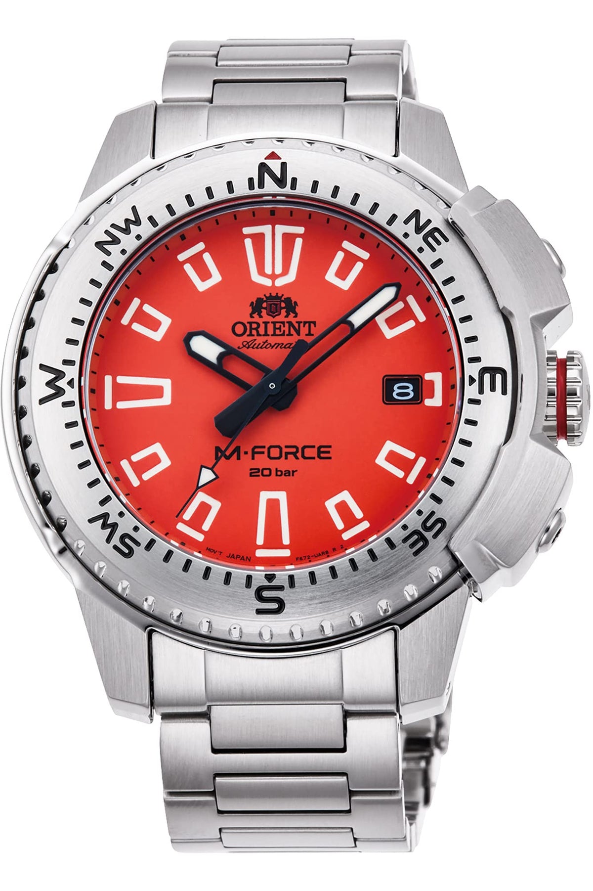 Orient RA-AC0N02Y10B Sport Automatic Stainless Steel Watch for Men, Orange/Silver