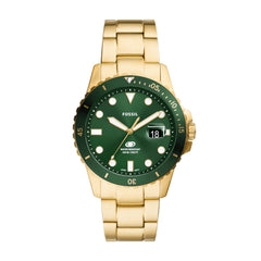 Fossil Men's Blue Quartz Stainless Steel Three-Hand Watch, Color: Gold/Green Taper (Model: FS6030)