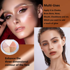 Highlighter Powder Makeup Palette - 5 Colors Highlighter Palette Glitter Bronzer Contour - Long Lasting Highly pigmented Powder Highlighter - Three Dimensional Face Make up